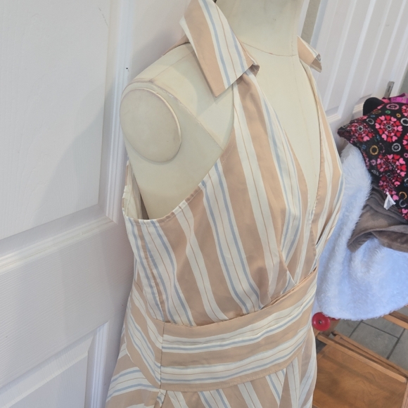 Anthropologie Cream Stripe Surplice Midi Dress – Size 10. AA73 - Picture 4 of 7